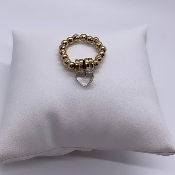NWT Wool + Pepper Co. Glass Heart Beaded Ring - Gold & Clear Glass - Picture 3 of 5